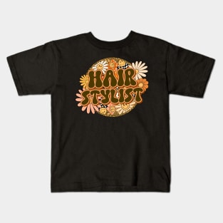 Hair Stylist Retro Groovy Floral Kids T-Shirt